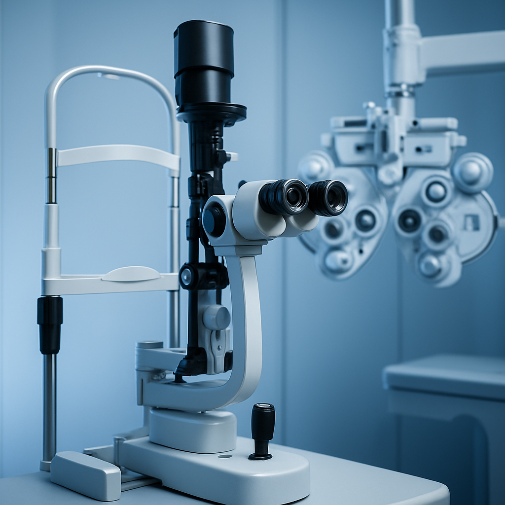 Modern eye examination equipment including slit lamp and refraction unit